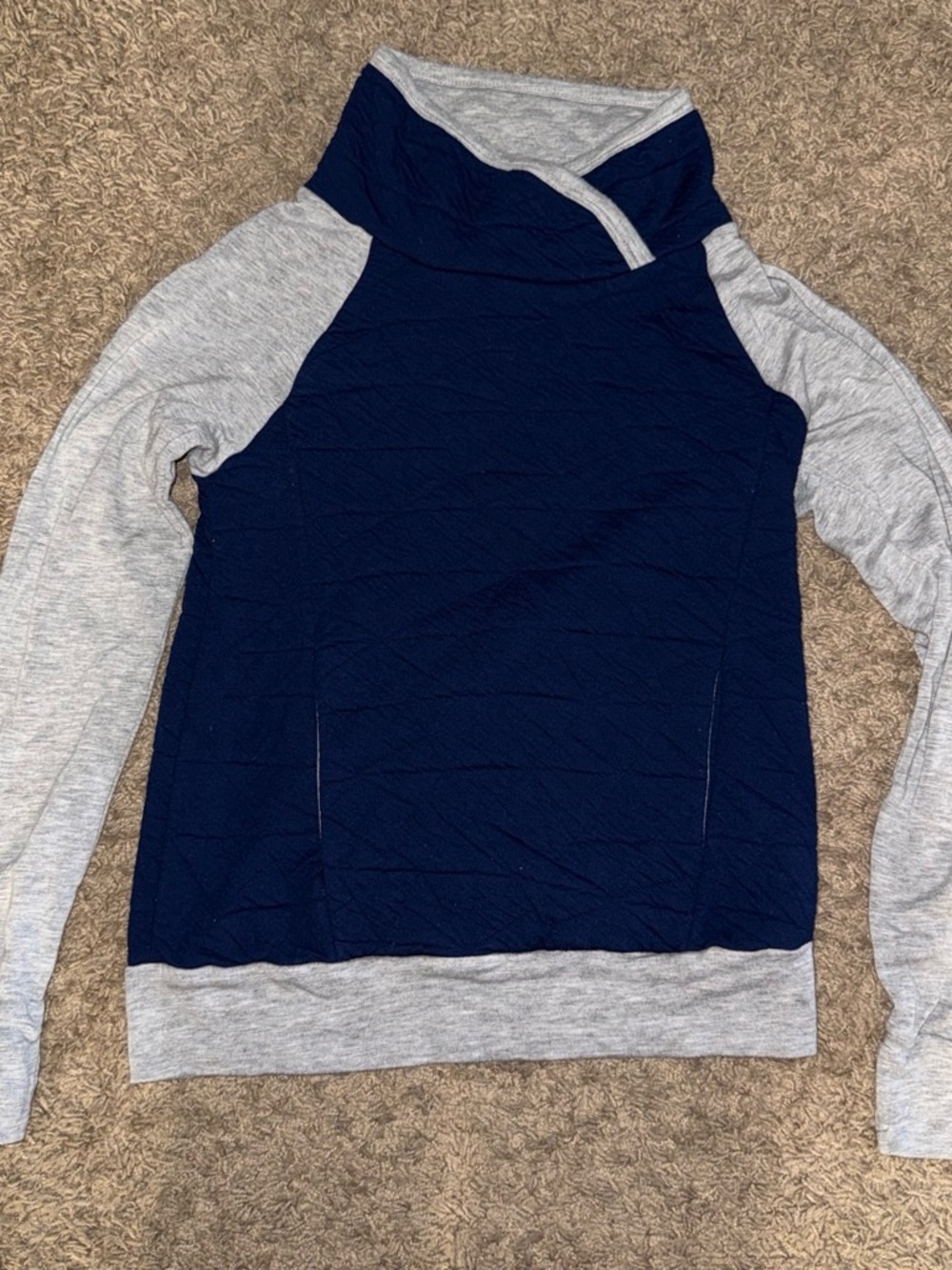 Pink Lotus Navy and Light Gray Quilted Cowl Neck Pullover